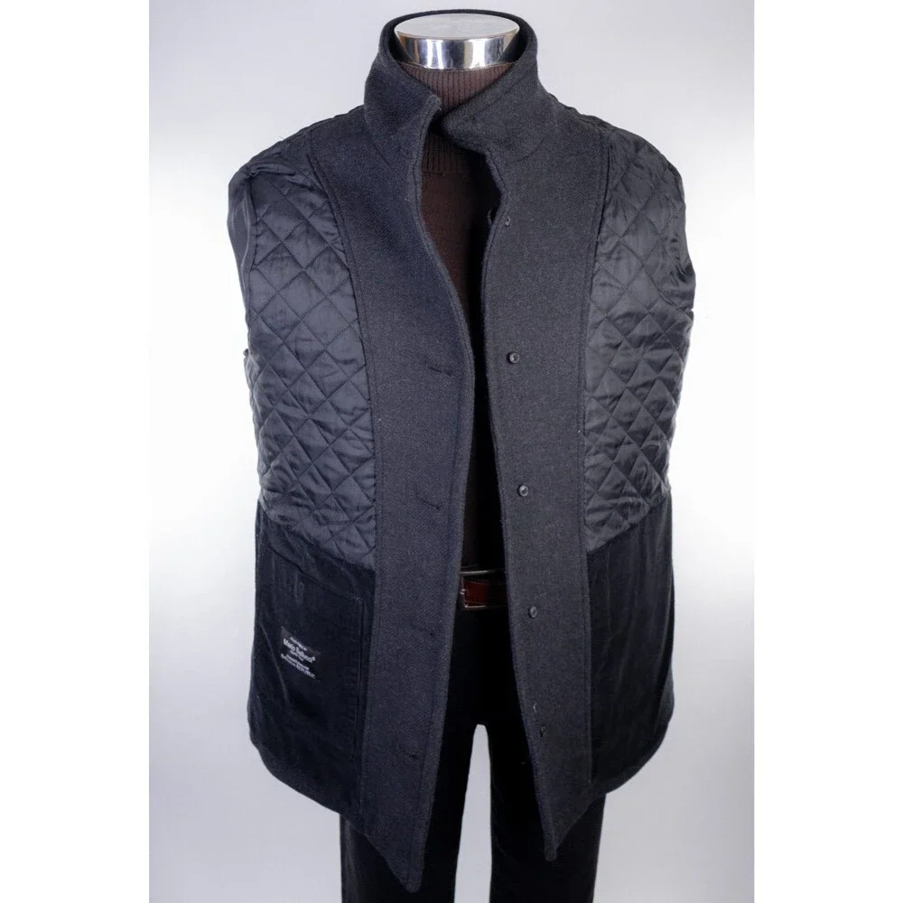 Banana Republic Coat PeaCoat Mens L Large Charcoal Gray Mario Bellucci Wool